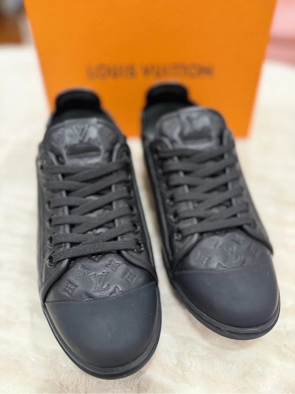 Louis Vuitton Black Monogram Embossed Leather Low-Top Sneakers